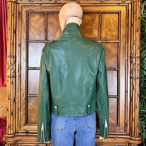 Levi Strauss & Co. Dark Green Stretch Faux Leather Motorcycle Jacket - Picture 4 of 14